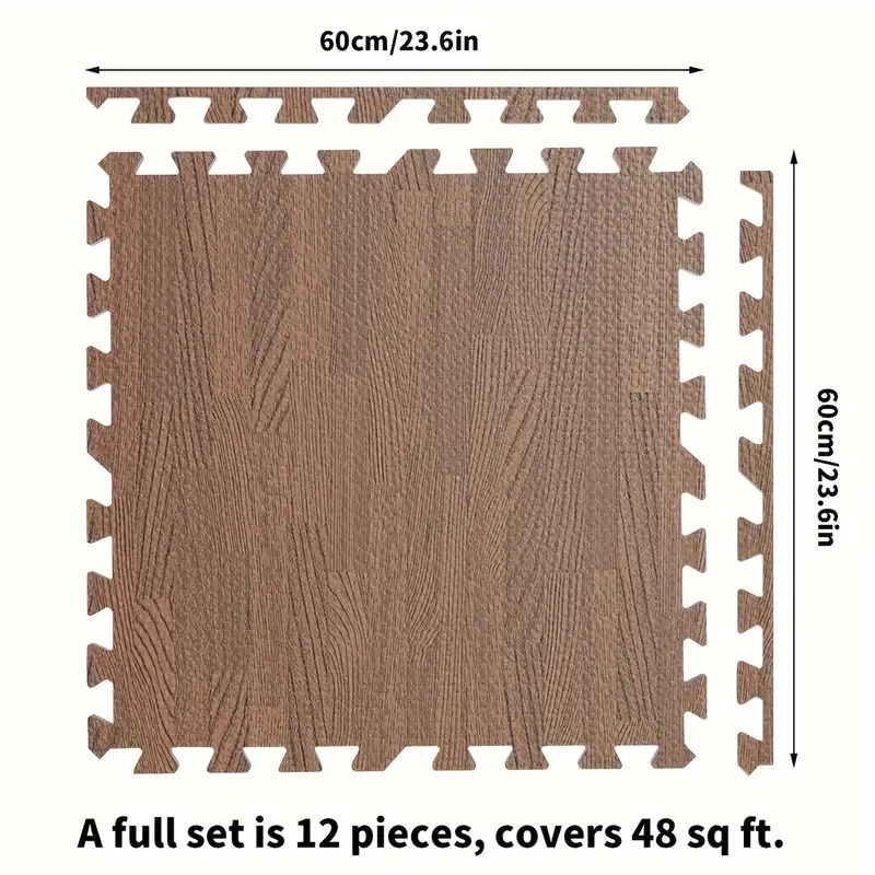 12PCS Printed Wood Grain Floor Tiles Gym Yoga Mats EVA Foam Interlocking Mat With Border Edge For Home Decoration