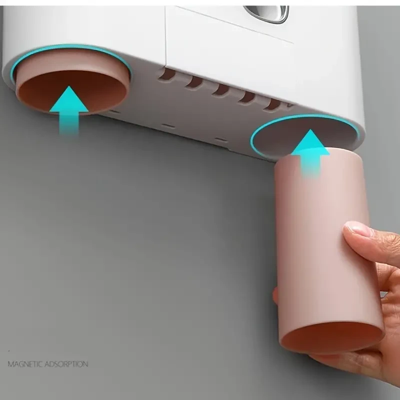 Toothbrush Holder Automatic Toothpaste Dispenser 4 Cup 5 Holder Set