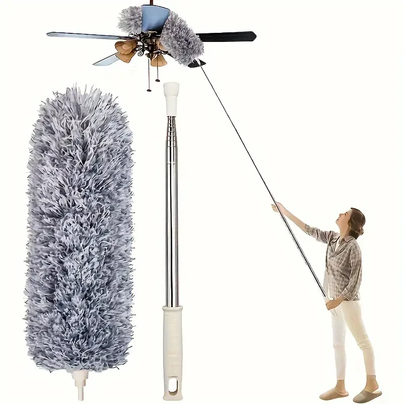 Reusable & Washable Retractable Duster with Bendable Head for High Ceilings, Furniture & Car Cleaning