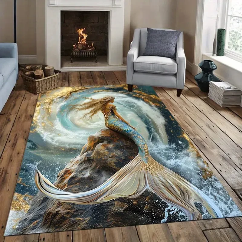 Product Luxury Mermaid Square Rug - Soft, Perfect Choice for Living Room and Bedroom Decoration, Adding Warmth and Style