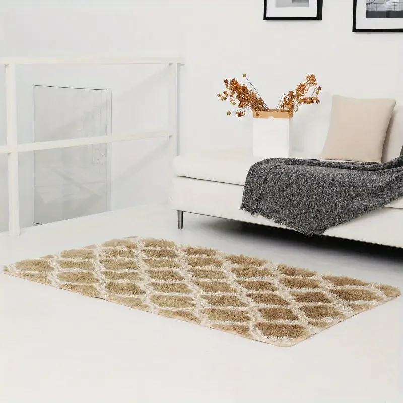 Zulida Luxury Plush Diamond Grid Area Rug - Soft, Fluffy & Non-Flame Retardant, 450GSM with Durable Non-Woven Backing, Machine Washable for Living Room and Bedroom Decor, Long Fleece, Romantic Yellow, Anti-slip