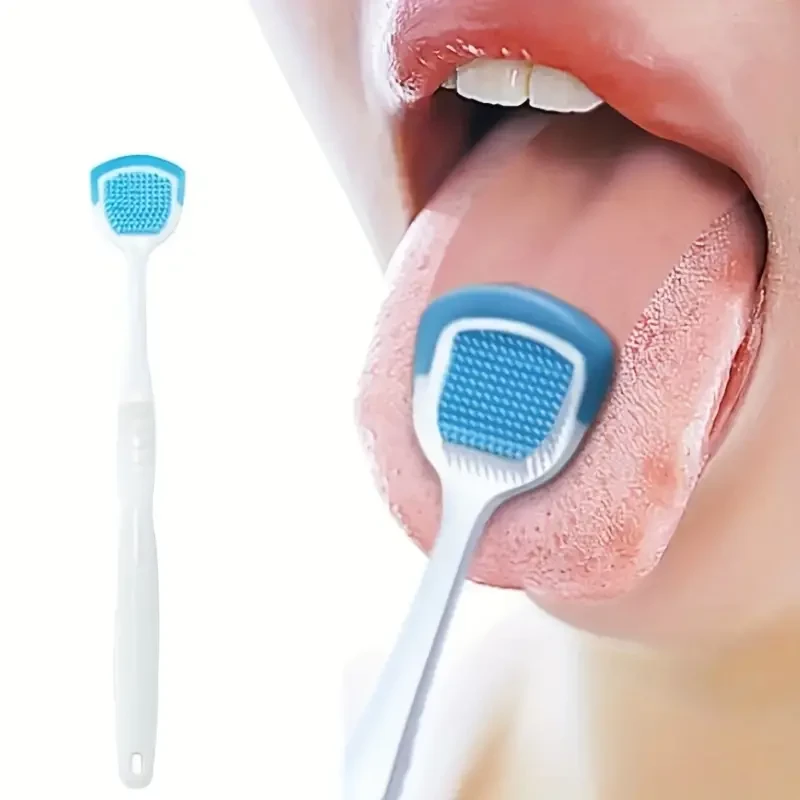 1PC Soft & Gentle Tongue Cleaner Brush - Oral Care Tongue Cleaners For Adults - Comfort Grip Handle, Soft Silicone Bristles, Effective Plaque Remover, Fresh Breath, And Healthy Gums