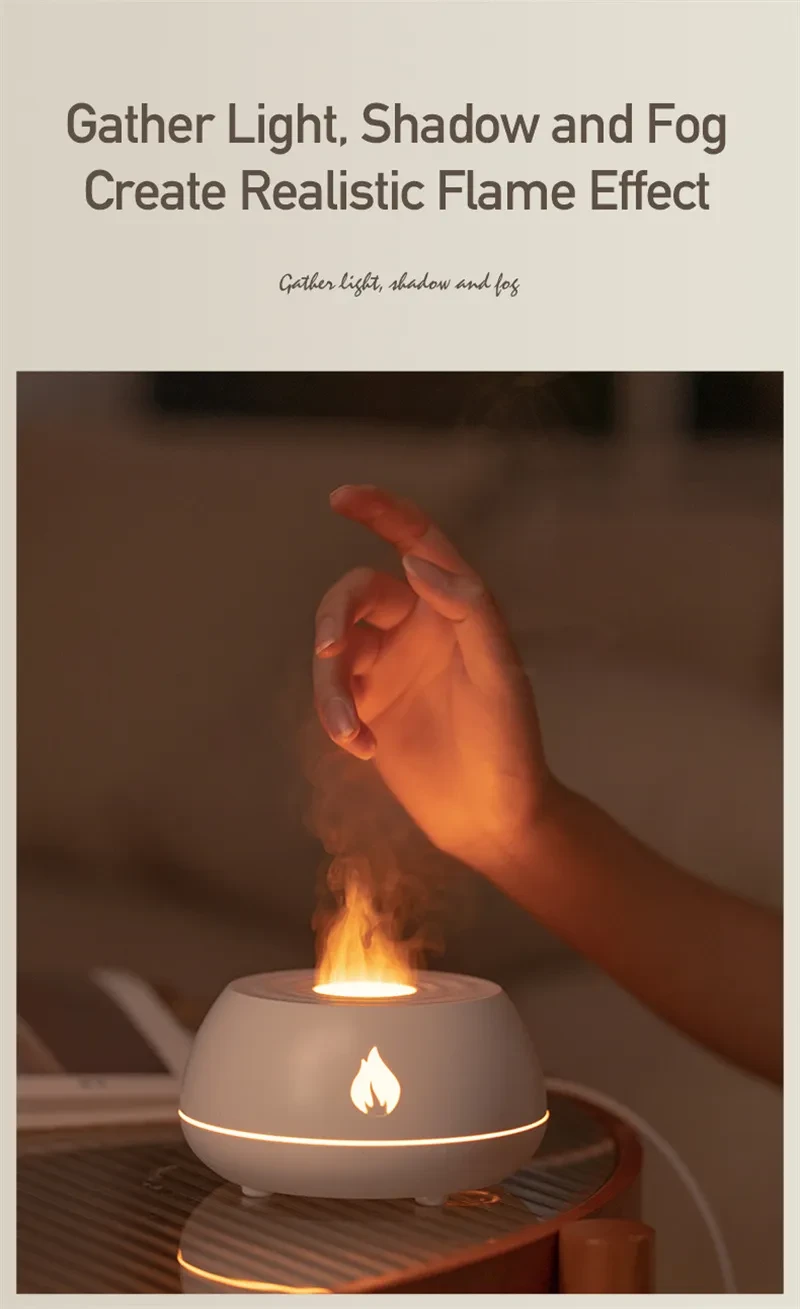Flame Humidifier Aromatherapy Diffuser 7 Colors Light Home Air Humidifier 130ML USB Room Fragrance Essential Oil Diffuser