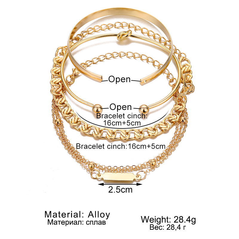 European And American Simple Hundred Chain Ring Bracelet 4-piece Set