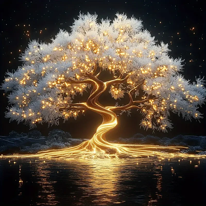 Illuminated Tree of Life, Round Rhinestone Mosaic Art