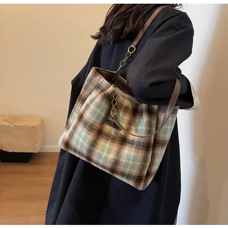 Fashion Personality Plaid Tote Bag For Women