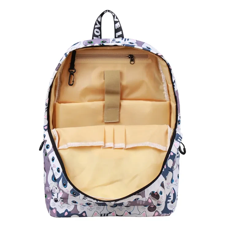 Cartoon Big Head Cat Print Backpack