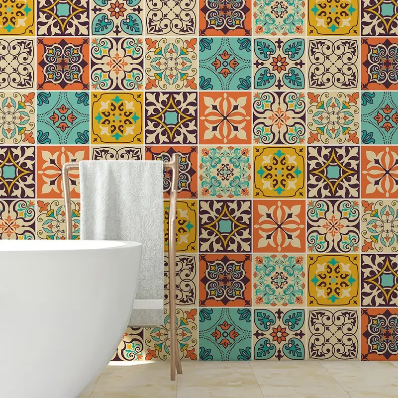 30pcs Waterproof Bohemian Style Tile Self-Adhesive Wall Stickers - Peel And Stick