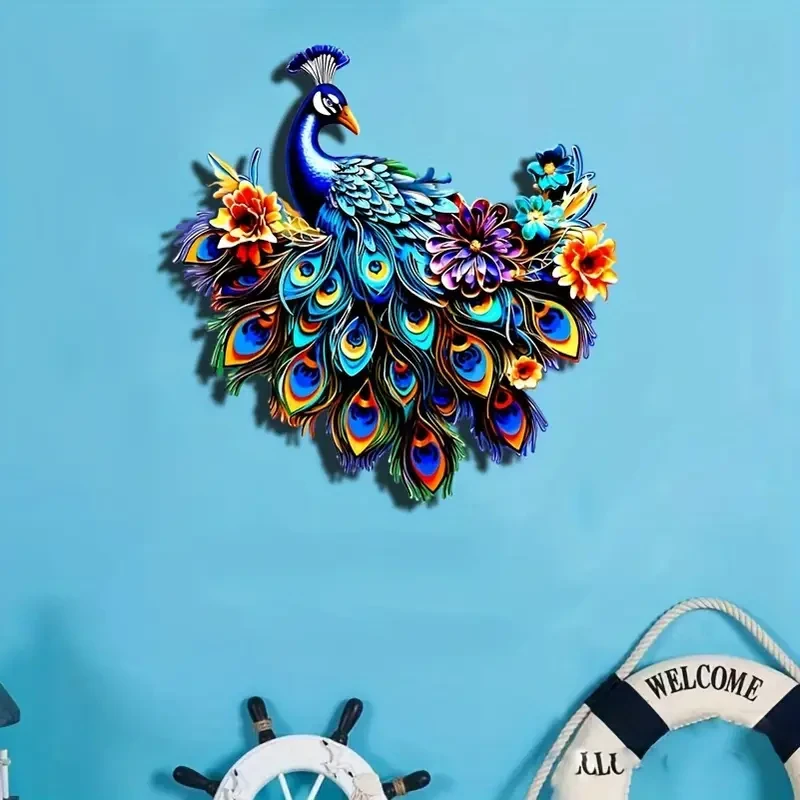 12.6" Metal Peacock Colorful Wall Art