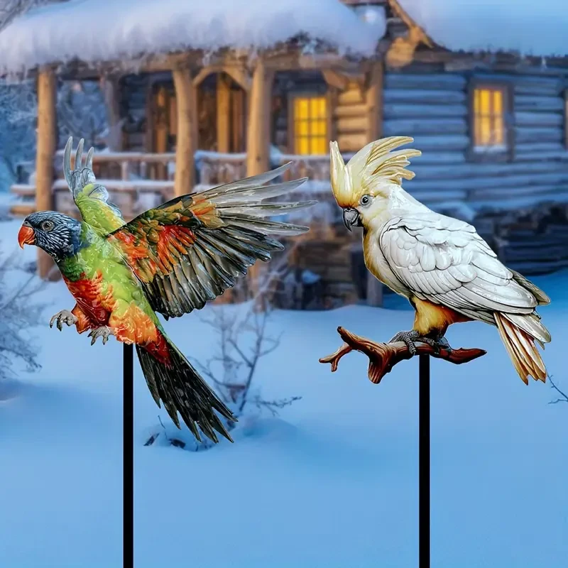 2pcs Set of Metal Parrot Garden Stakes - Durable Outdoor Yard Decor for Patio & Lawn, Perfect for Any Holiday Gift, No Power Needed, Featherless Design