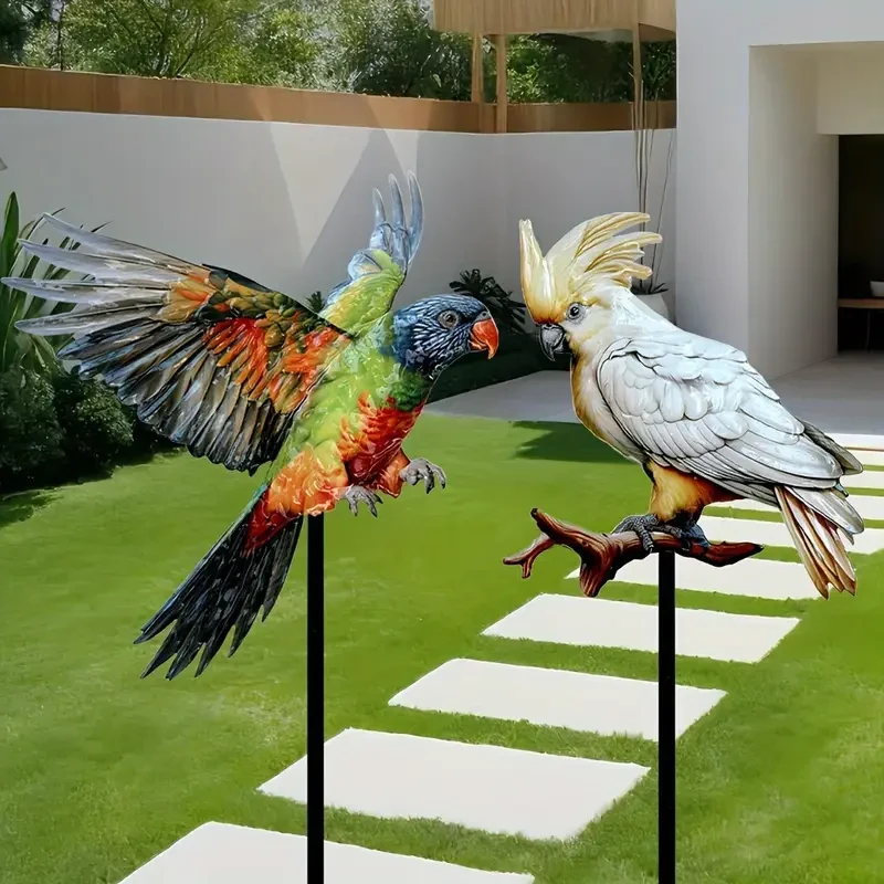 2pcs Set of Metal Parrot Garden Stakes - Durable Outdoor Yard Decor for Patio & Lawn, Perfect for Any Holiday Gift, No Power Needed, Featherless Design