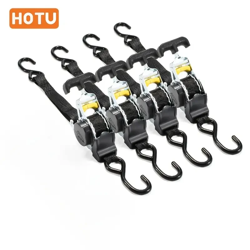 HOTU Heavy-Duty Cargo Straps 2/4pcs - Extendable, Non-Slip Grip, Stainless Steel Ratchet for Secure Vehicle Towing & Recovery