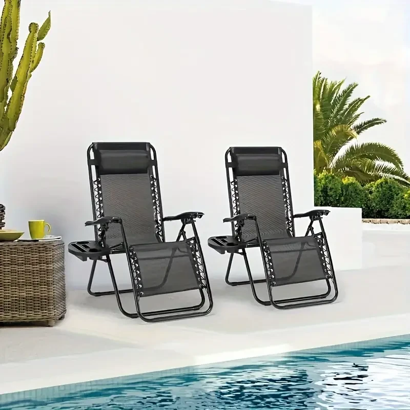 Zero Gravity Lounger with Cup Holder and Adjustable Pillow