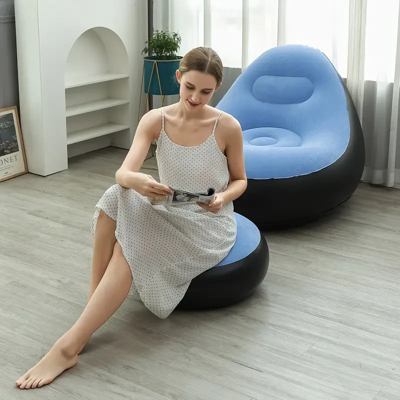 Portable Inflatable Lounger Sofa - Waterproof, Foldable Outdoor Chair with Footrest & Comfort Velvet Seat for Camping, Hiking, Home Sunbathing