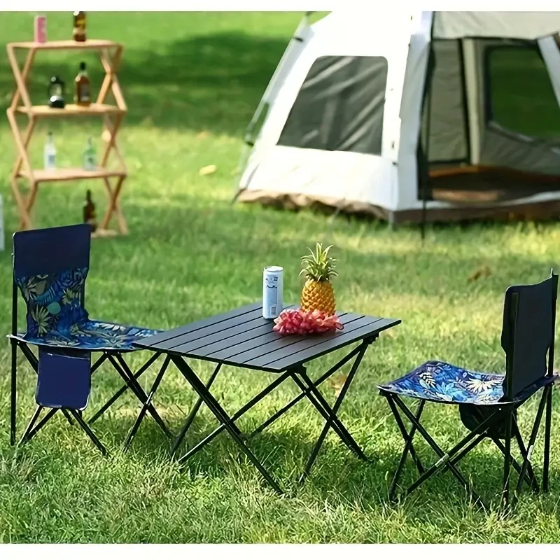 Stainless Steel Casual Style Portable Table - Foldable with Leg Base, Tough Parts, Steel Pipe Support, Steady Foot Pad, Rivet Reinforcement