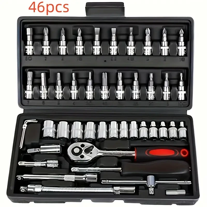 46pcs Ratchet Wrench Set with Chrome Vanadium Steel Extension - Durable Socket Drill Bits for Automotive and Home Repair, Includes Premium Storage Box, Hot Selling Product, Welcome to Buy, Wish You a Happy Shopping!