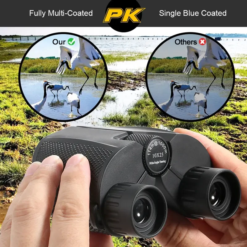 Professional Binoculars, 10x25 BAK4 Prism, High Powered Binocular, Portable Hunting Telescope