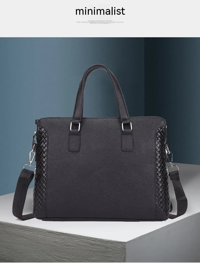 Men's Briefcase Genuine Leather 14-inch Laptop Bag Horizontal Cowhide Business Office Bag