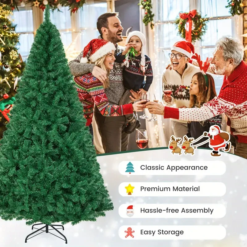 LIFEZEAL 8Ft Artificial PVC Christmas Tree - Pre-Lit, Holiday Season, Home Outdoor, Green, with Stand, Easy Assembly, Durable, and Realistic