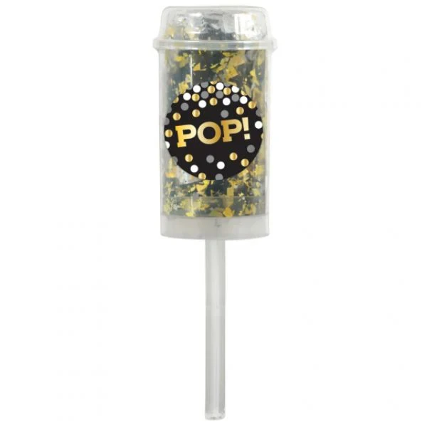 Confetti Tubes Push-Up Confetti Poppers Black, Silver & Gold Foil (Pack of 2)