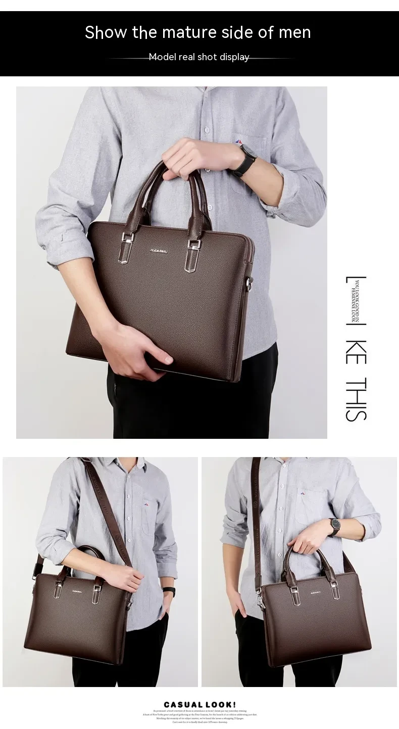 Men's Handbag Double Pull Large Capacity Business Computer Bag Authentic Leather Tactile Feel