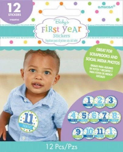 Baby Shower Stickers - Month By Month Boy - Pack of 12