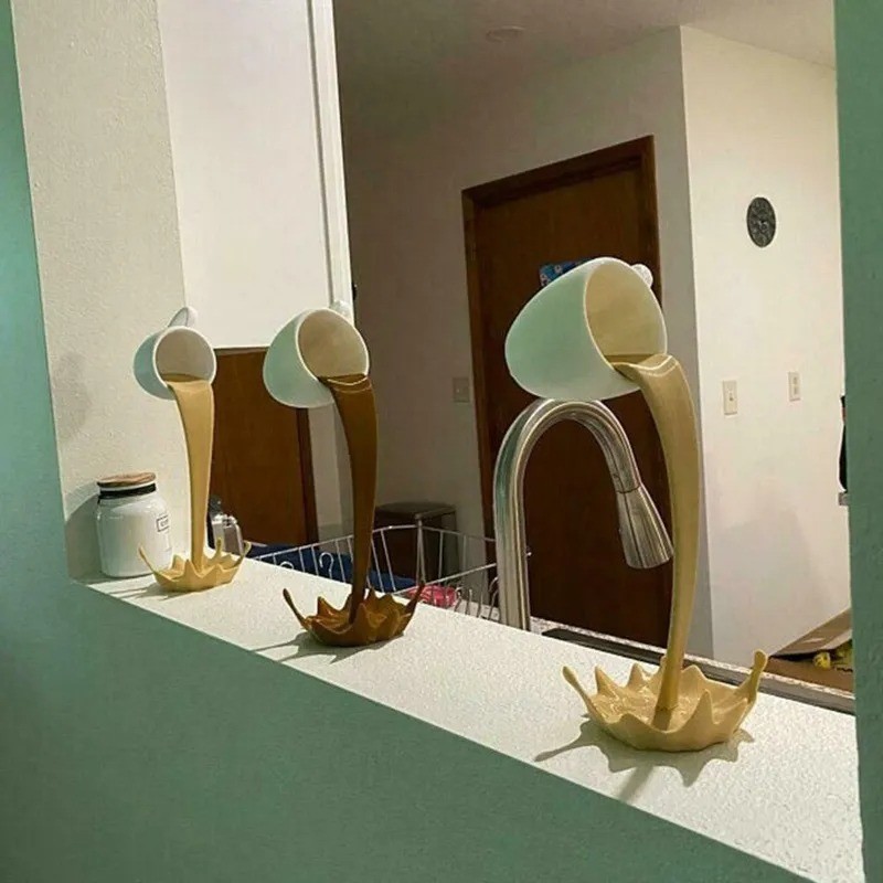 Floating Coffee Cup Sculpture Pouring Spilling Decoration