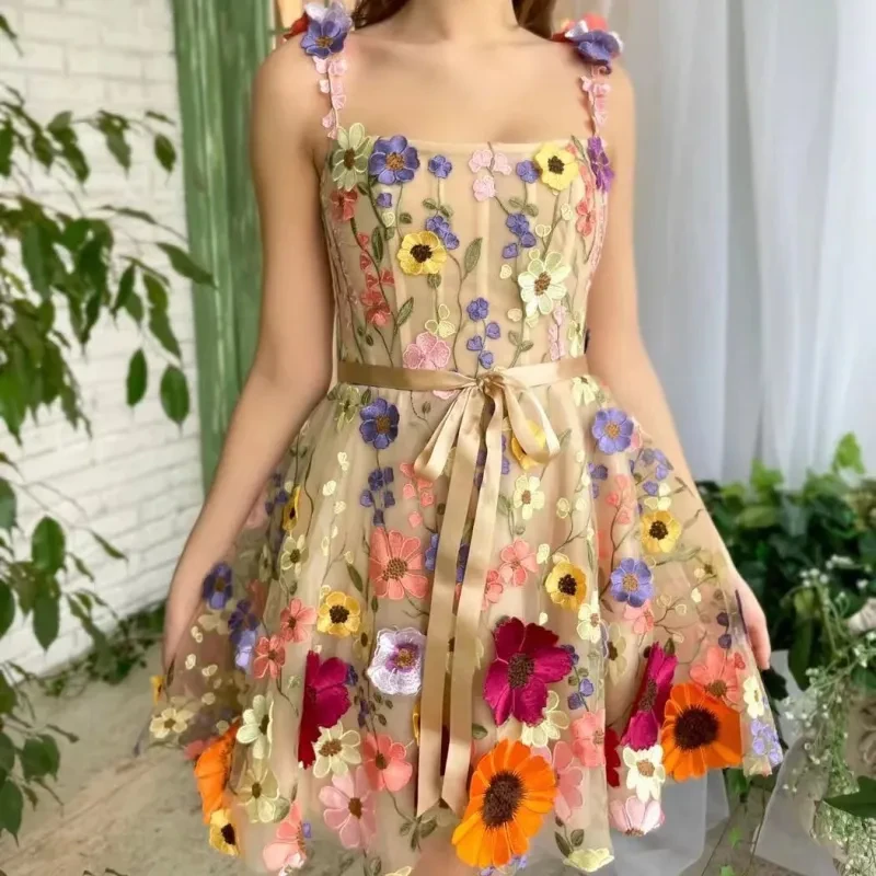 Three-dimensional Flower Embroidery Dress For Women