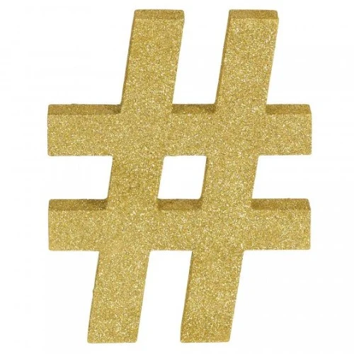 Letter Symbol # Hashtag Gold Glittered Decoration Mdf