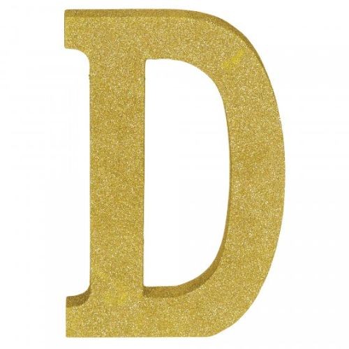 Letter D Gold Glittered Decoration Wooden