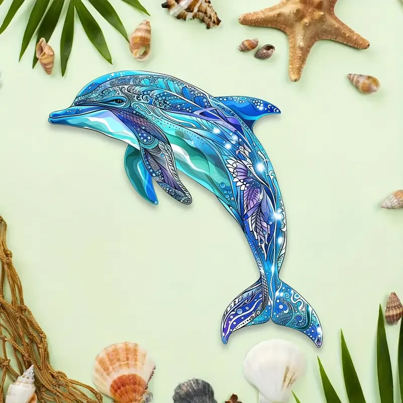 Durable Easy-Hang Vibrant Metal Dolphin Wall Art for Living Room, Nursery & Outdoor Spaces - Perfect Housewarming Gift