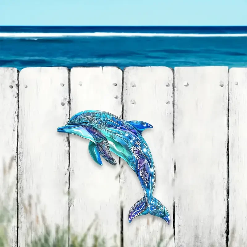 Durable Easy-Hang Vibrant Metal Dolphin Wall Art for Living Room, Nursery & Outdoor Spaces - Perfect Housewarming Gift