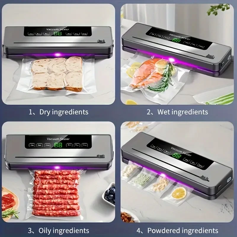 1pc 2024 Electric Vacuum Sealer with Sliding Cutter, Automatic Stainless Steel Food Bag Sealing Machine, USB Powered Heat Sealer with 30 Bags Included, 120W, 36V Max