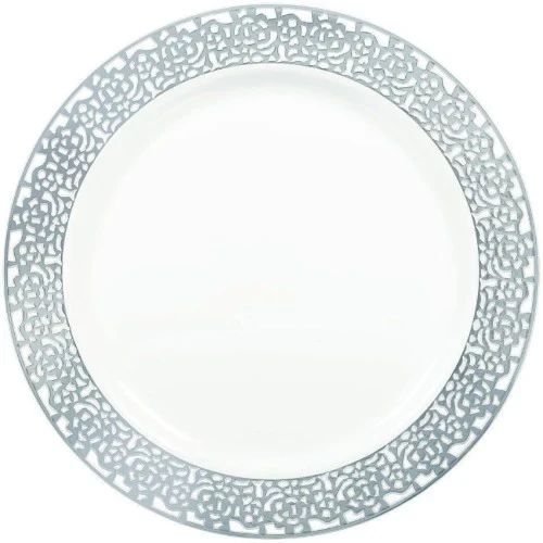 Round Plate - White with Silver Lace (20 units) - Pack of 20