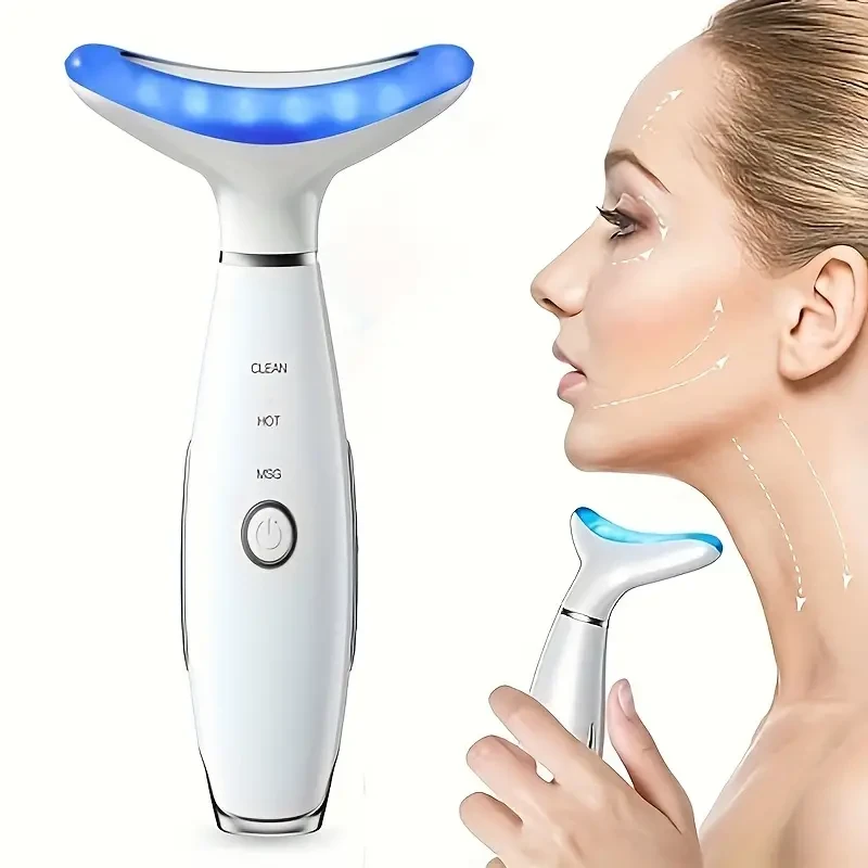 Rechargeable Facial & Neck Beauty Device - Vibration and Hot Compress