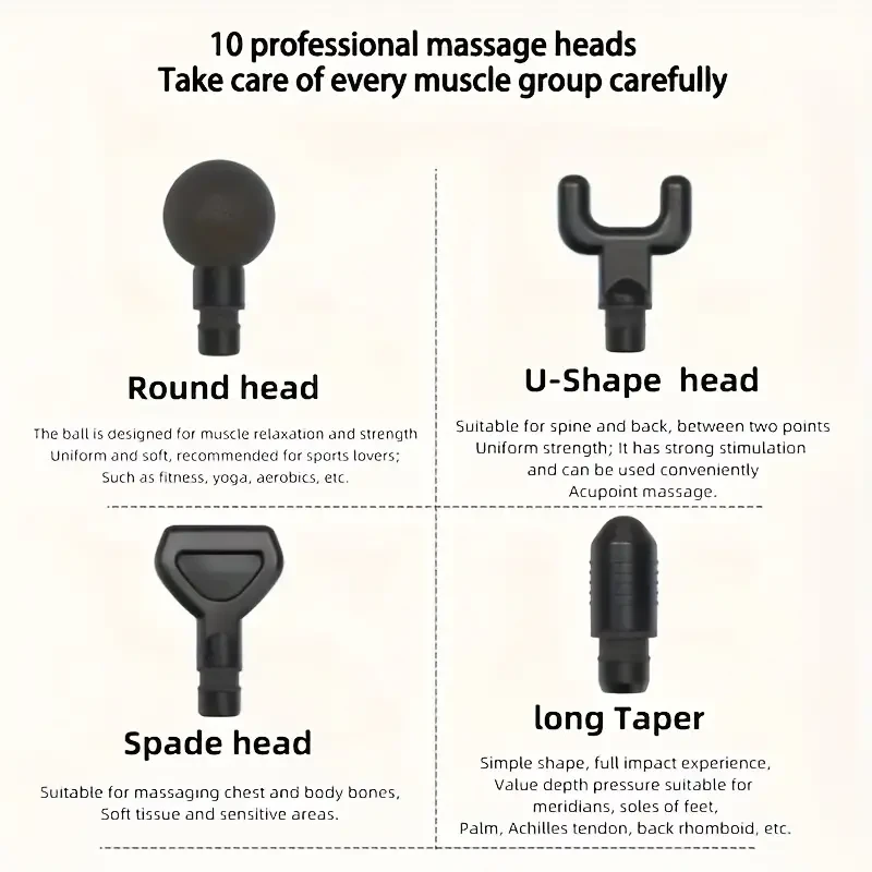 Professional Handheld Deep Tissue Massage Gun - 10 Heads, 12 Intensity Levels
