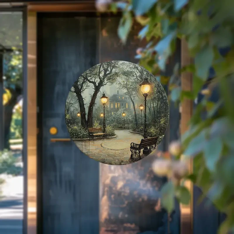 Vivid Nostalgic Victorian Park Scene with Lampposts and Benches