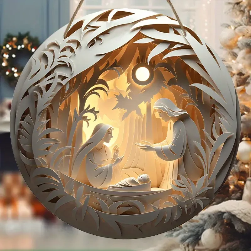 2D Relief Jesus Birth Family Round Wall Hanging Decor