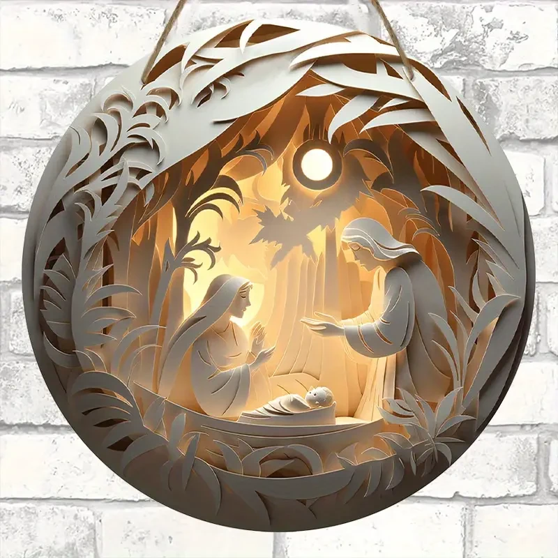2D Relief Jesus Birth Family Round Wall Hanging Decor