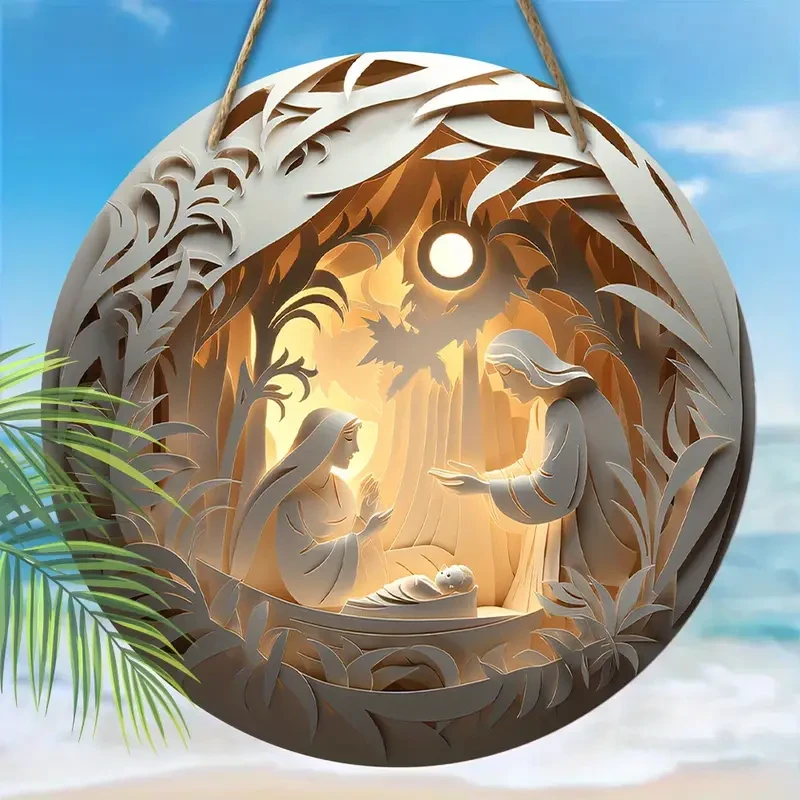 2D Relief Jesus Birth Family Round Wall Hanging Decor