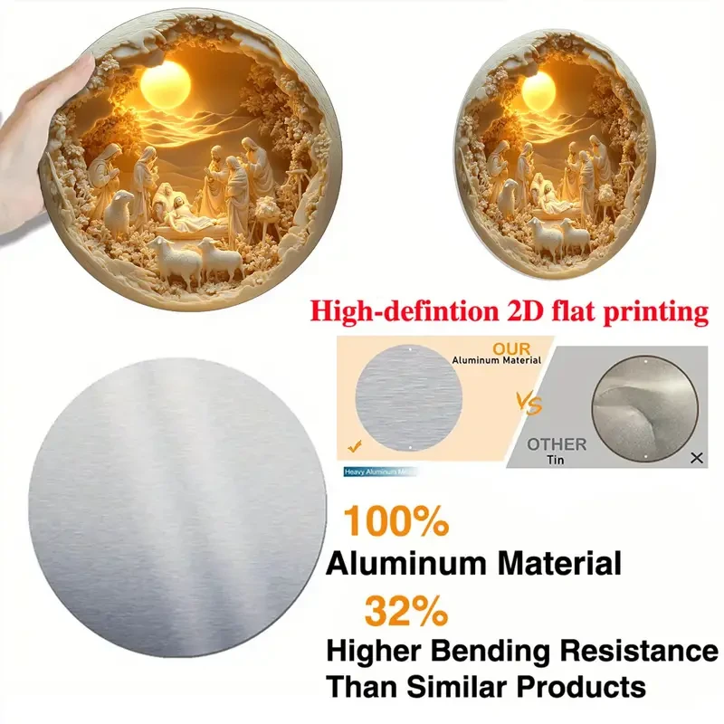 1pc Classic Nativity of Jesus Scene Aluminum Wall Art Sign 20.32x20.32cm