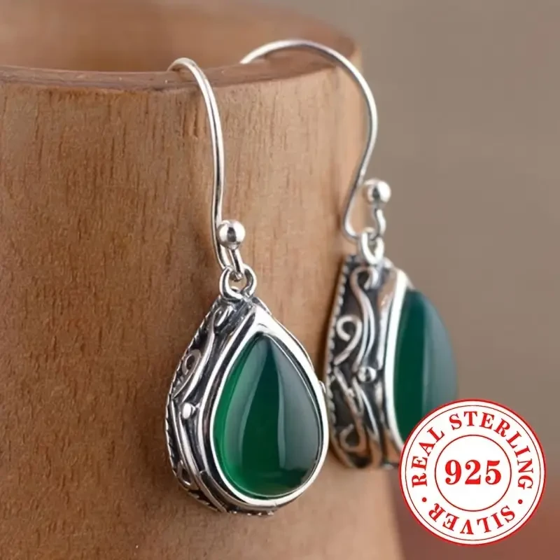 Sterling Silver Elegant Drop & Dangle Earrings with Synthetic Green & Red Gemstones