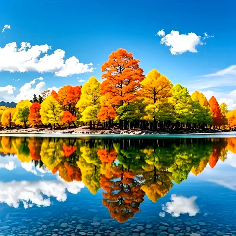Autumn Scenery Reflection Diamond Art Kit - 3D Landscape DIY Home Decor