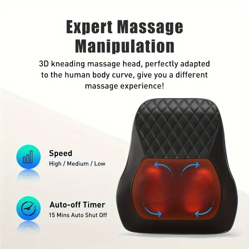 3D Kneading Back and Neck Massager with Heat - Massage Pillow