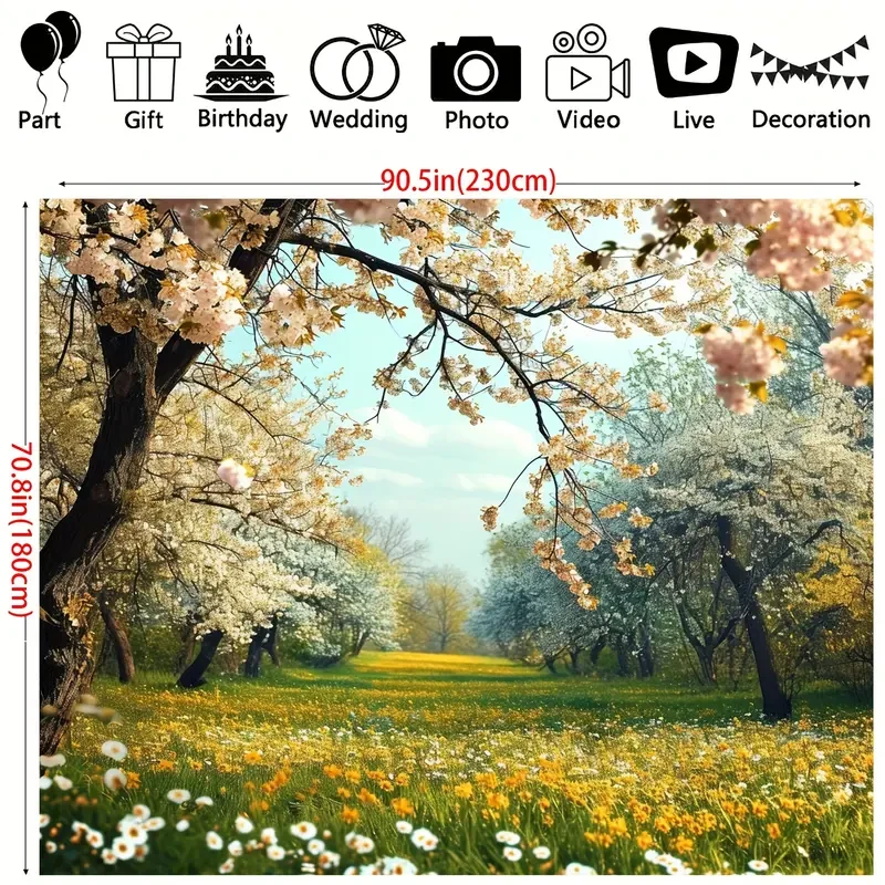 Spring Garden Daisy Flower Backdrop - Rustic Wood Fence, Summer Meadow