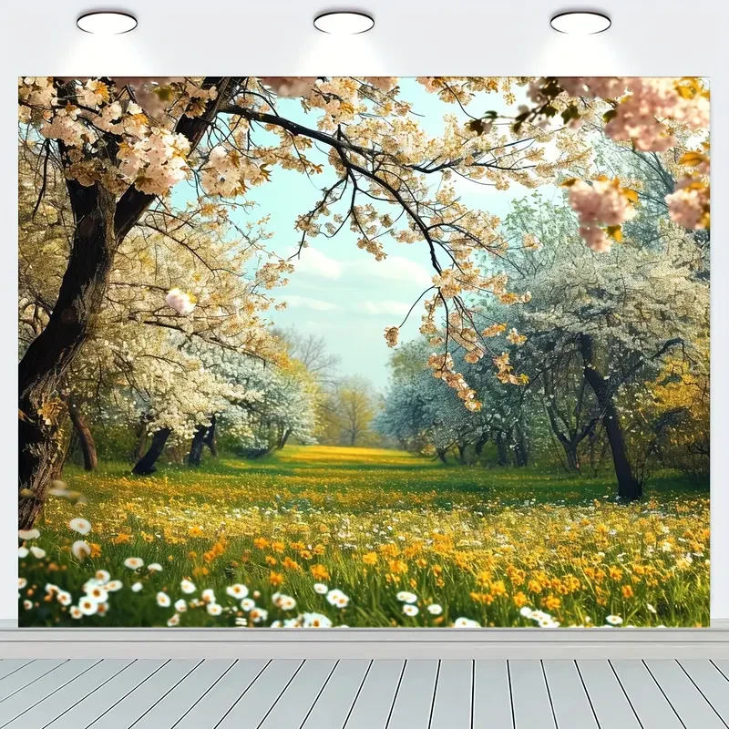 Spring Garden Daisy Flower Backdrop - Rustic Wood Fence, Summer Meadow