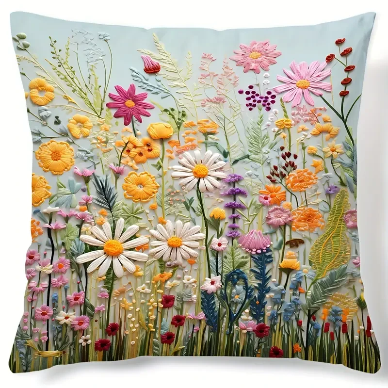Plant Flower Pattern Polyester Cushion Cover Elegant Room, Bedroom, and Sofa Decor