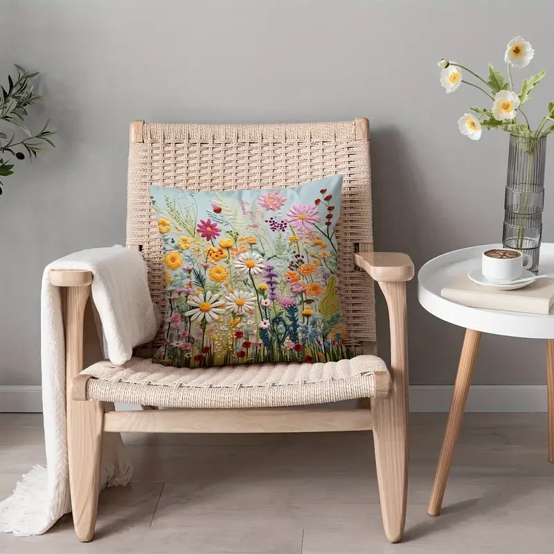 Plant Flower Pattern Polyester Cushion Cover Elegant Room, Bedroom, and Sofa Decor
