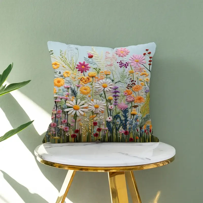 Plant Flower Pattern Polyester Cushion Cover Elegant Room, Bedroom, and Sofa Decor