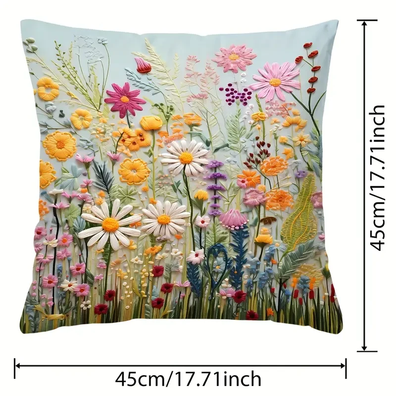 Plant Flower Pattern Polyester Cushion Cover  Elegant Room, Bedroom, and Sofa Decor